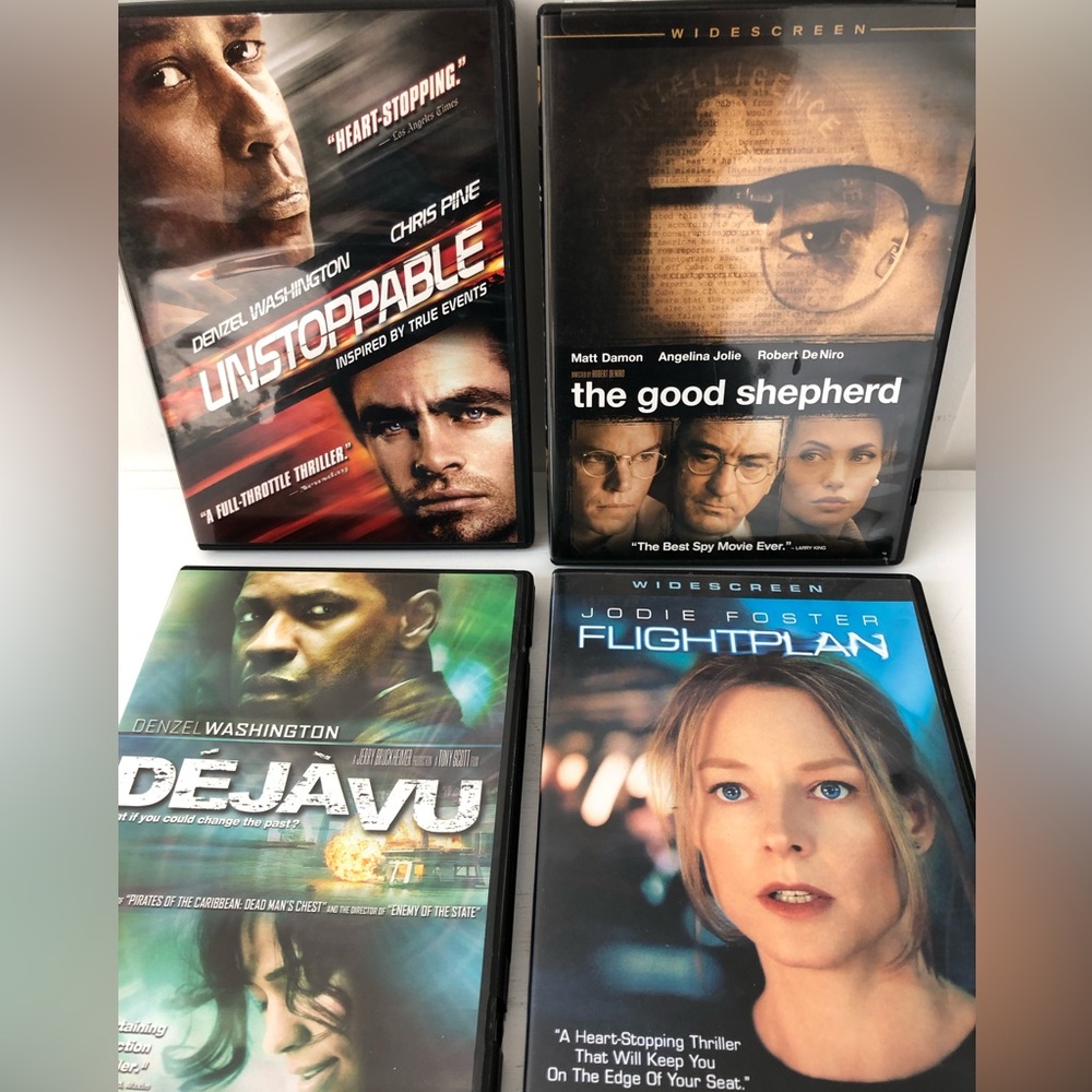 4 DVD Bundle UNSTOPPABLE, FLIGHT PLAN, DEJAVU & THE GOOD SHEPARD